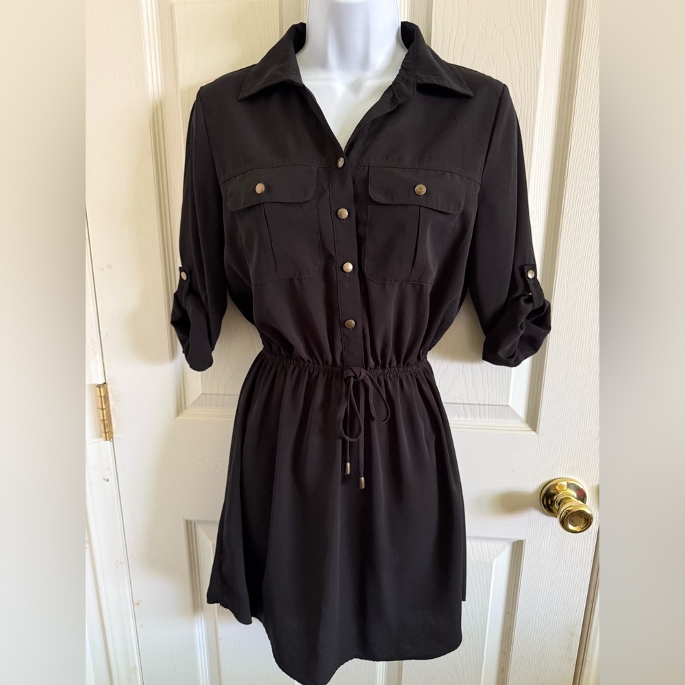 BeBop Black Mid Sleeve Notched Collar Dress